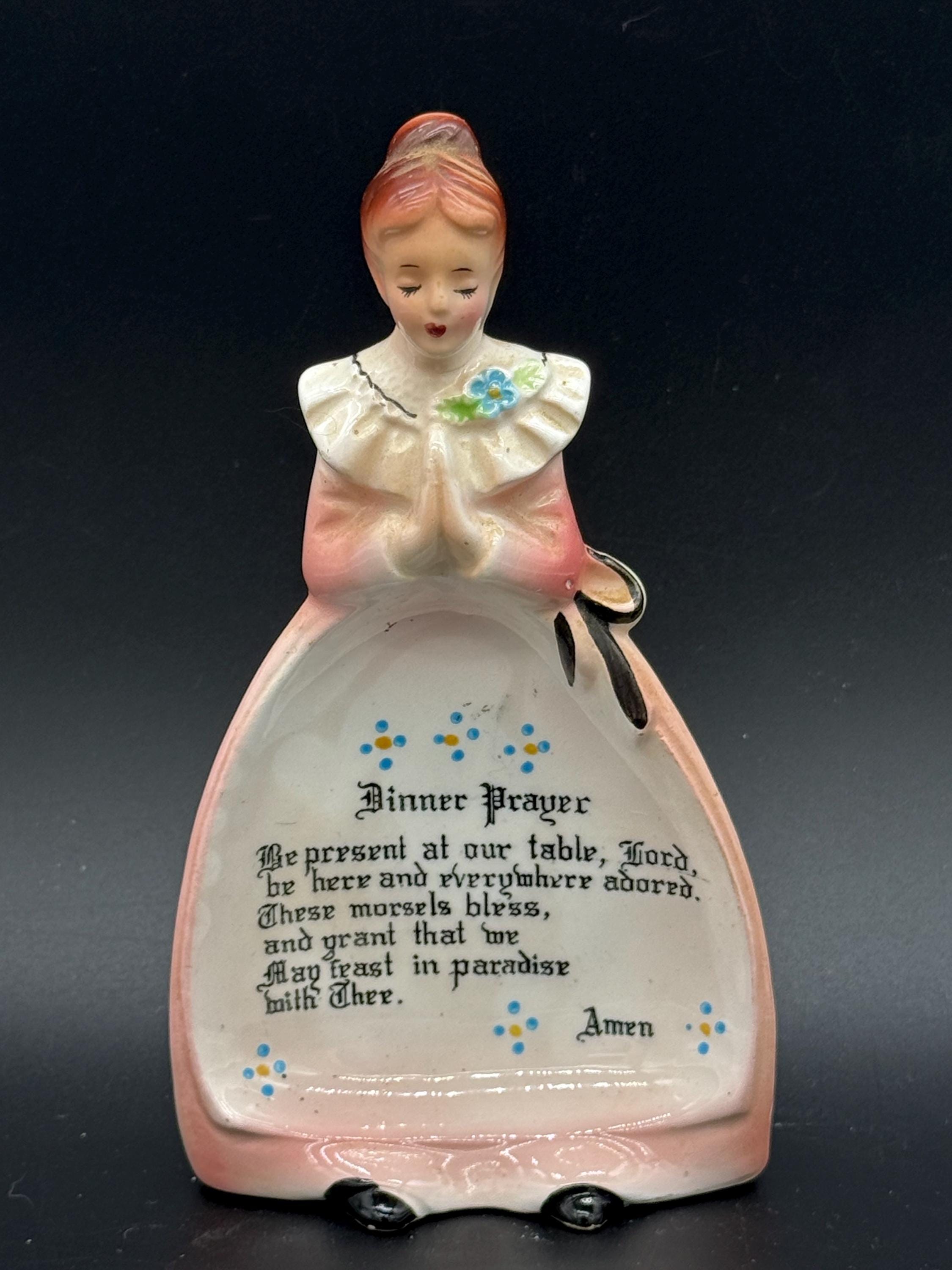 Vintage Enesco Dinner Prayer Lady Girl Figurine Spoon Rest Made in