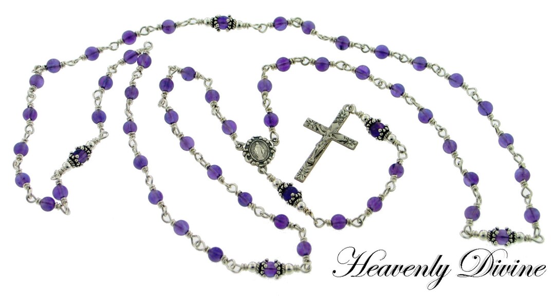 Heavenly Divine Rosaries Amethyst Sterling Silver Wire Wrapped Etsy