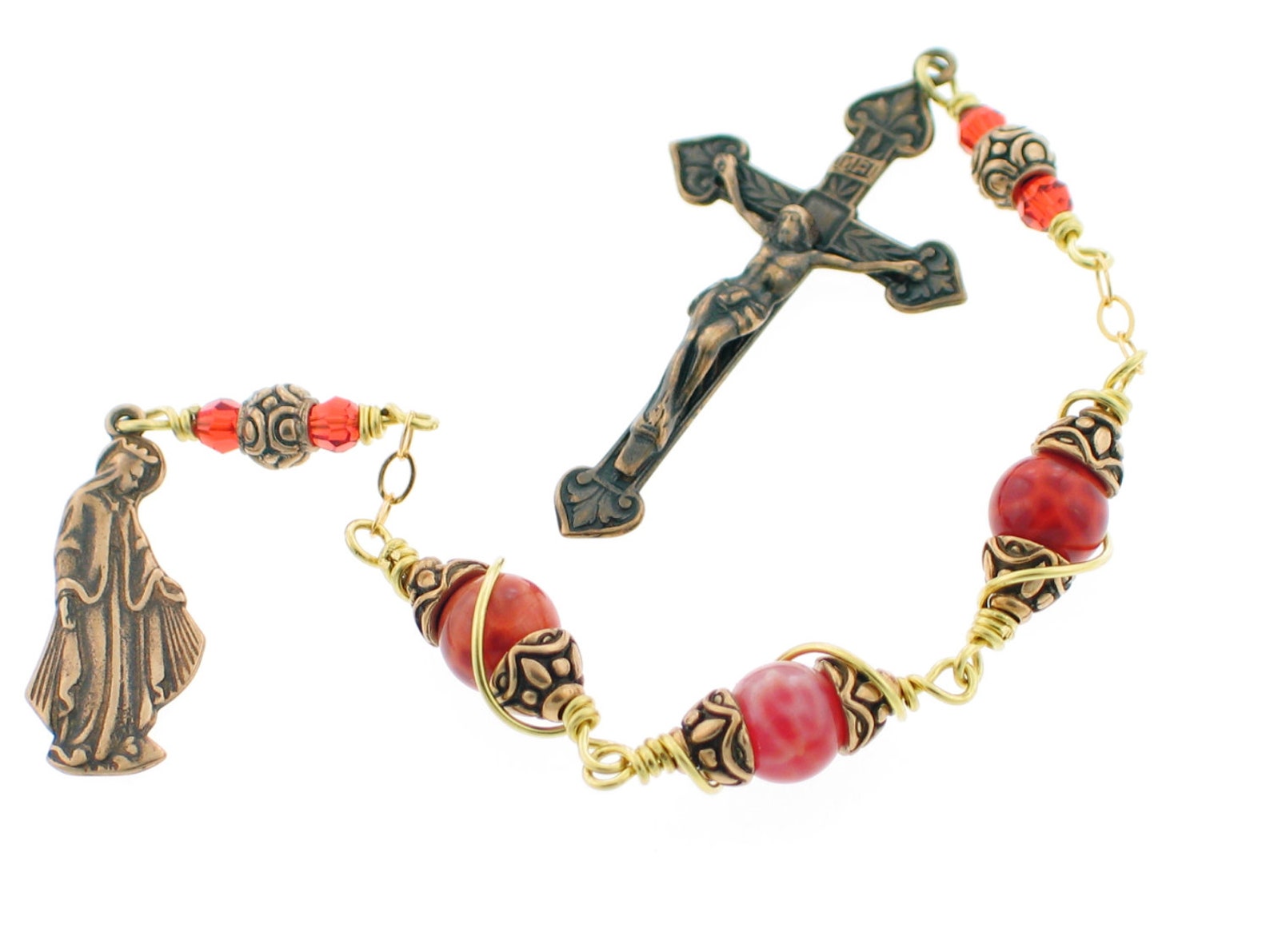 Heavenly Divine Rosaries Handmade Wire Wrapped Fire Agate Etsy