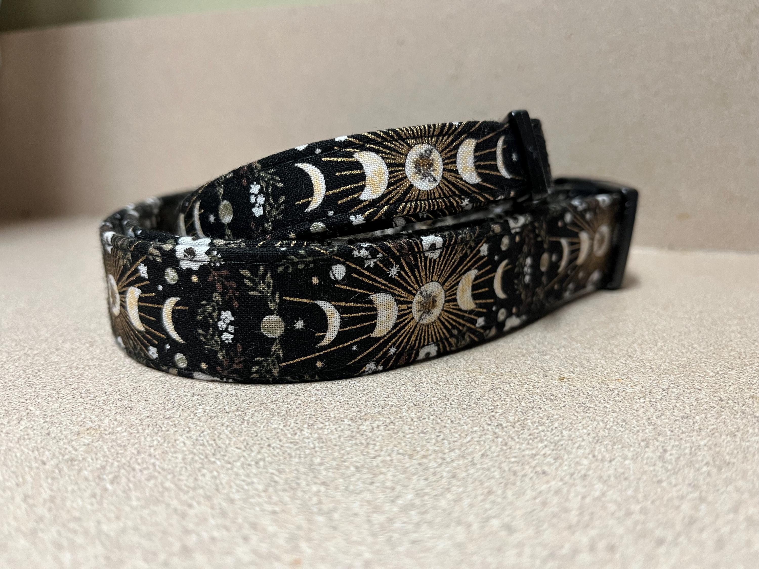 Hand Crafted Wiccan Moon Phase Dog Collar MEDIUM Breed 18 Inch Max