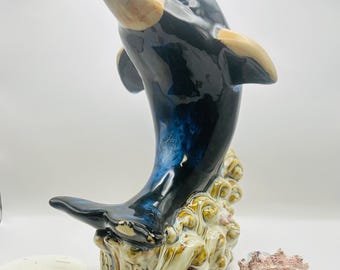 Vintage Pottery Dolphin Figurine