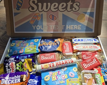 Personalised British Sweet Box – Custom Name Gift, UK Chocolate, Biscuits & Retro Candy