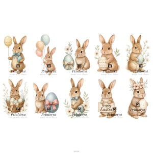 Bundle de cliparts lapin de Pâques - mignon lapin vintage PNGs avec oeufs et fleurs printemps Floral Clipart, téléchargement numérique