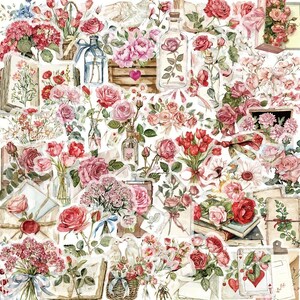 Pegatinas florales vintage / Efímeras románticas de flores para diarios / Pegatinas de ramos de rosas para álbumes de recortes, manualidades, planificadores, letras y decoración