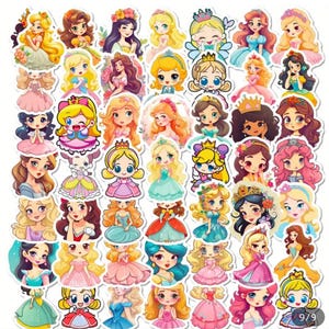 Princess Sticker Pack | 50 Chibi Princess Stickers | Cute Fairy Tale Girls | Scrapbooking | Kids Gift | Journal Supplies | Kawaii Stickers