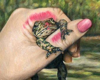 The Wrong One - Princess kissing Frog art giclee print unframed