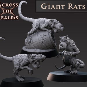 Giant Rat Miniatures by Across the Realms | 3 Highly detailed monster minis for D&D, Pathfinder, OPR and other Tabletop Roleplaying Games