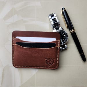 Porte-cartes en cuir fait main, portefeuille horizontal minimaliste, porte-cartes de poche, porte-billets, cadeau pour hommes et femmes