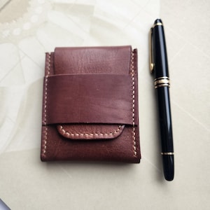 Porte-cartes en cuir véritable fait main, porte-cartes de visite, minimaliste, cadeau homme et femme, Cadeau Fête des Pères, Cuir de qualité