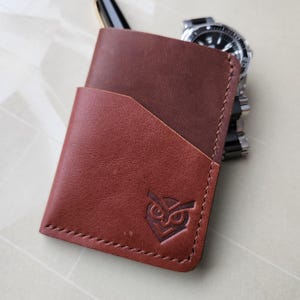 Porte-cartes minimaliste, cuir véritable fait main, Brun, cadeau homme & femme, portefeuille de poche avant, porte-cartes, EDC, Classique