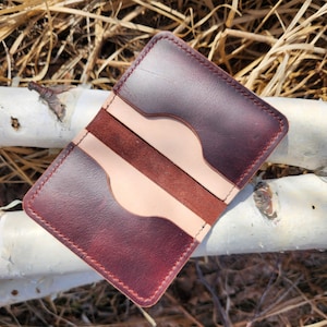 Porte-cartes a volet cuir fait main, minimaliste, portefeuille, poche avant, porte-cartes, billets, cadeau homme & femme, brun bordeau foncé