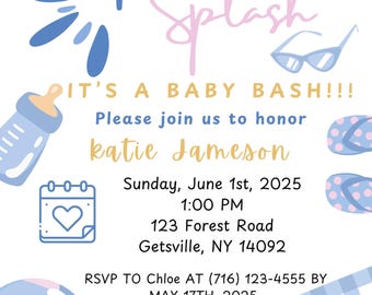 Baby Shower/Baby Sprinkle Splish Splash Pool Theme Invitations