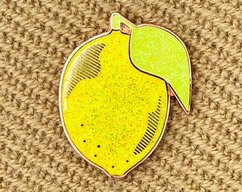 Glitter Lemon Enamel Pin - Lemons - Glitter Pins - Lemons
