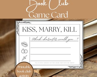 Kiss Marry Kill Game Card, Fun Book Club Activity (PDF)
