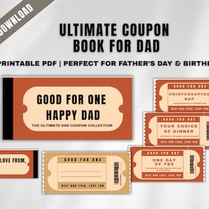 Printable Coupon Book Digital Instant Download for Father&#39;s Day and Birthdays, Printable Gift, Customizable Coupons Best Dad Ever