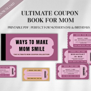 Livre de coupons imprimable Téléchargement instantané numérique pour la fête des mères et les anniversaires, cadeau imprimable, coupons personnalisables Meilleure maman de tous les temps