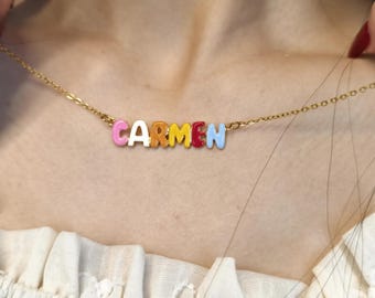 Custom Enamel Bubble Letter Name Necklace: Colorful Happy Jewelry