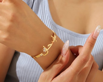 Custom Arabic Name Bangle: Zirconia Stainless Steel Islamic Jewelry