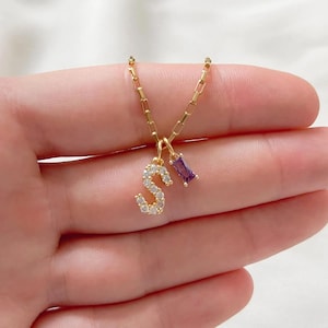 Collar con colgante de inicial de circón de acero inoxidable con letra personalizada, joyería de lujo, piedra de nacimiento rectangular, regalo de cumpleaños para ella