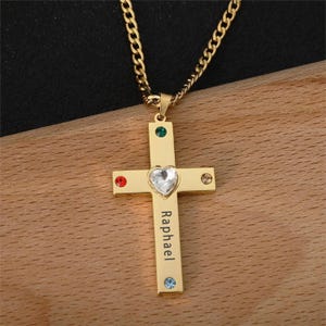 Personalized Name Custom Love Birthstone Cross Necklace