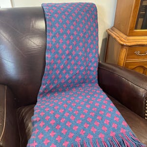 Vintage Pendleton Woolen Mills Woven Wool Double Sided Throw Blanket, Pink and Blue