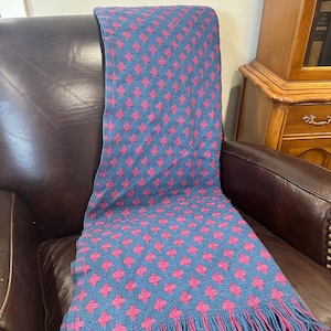 Vintage Wool Throw, Pendleton Double-Sided Pink and Blue Woven Blanket