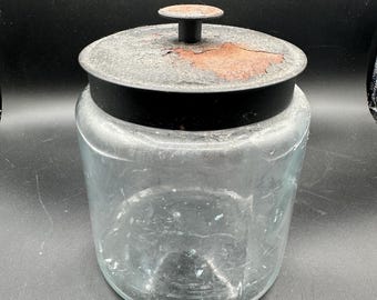 Vintage jar canister with metal lid, vintage laundry detergent storage