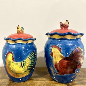 Vintage Susan Winget Rooster Canisters: Coffee, Sugar, Tea Jars - Etsy