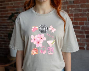 Coquette Bachelorette Party Shirt: Pink Disco Ball Martini Tee