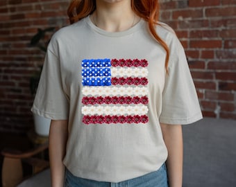 Floral American Flag T-Shirt: Patriotic 4th of July Tee