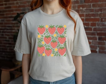 Jordgubbströja: Cottagecore Graphic T-shirt, Farmers Market-tröja