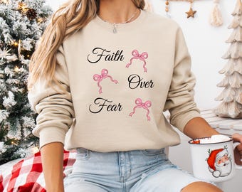 Faith Over Fear Sweatshirt, Christian Quote Shirt, Breast Cancer Awareness Gift