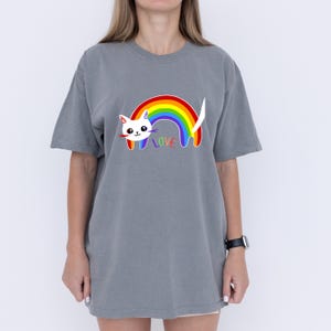 LGBT Shirt ,Cute Pride Cat Tee, Kawaii Rainbow T-Shirt, LGBTQ+ Affirmation Top, Whimsical Animal Gift