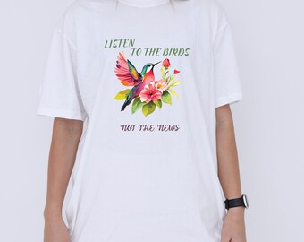 Birdwatching Gift Shirt: Watercolor Hummingbird, Nature Retreat Tee