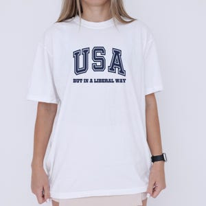 Political Shirt, Y2K Blue Voter Tee, Trendy Democrat Shirt, Anti Trump Top, USA but in a Liberal Way Shirt, Activist Baby Tee