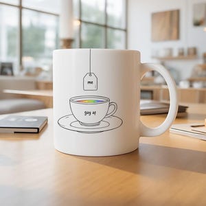 Funny &quot;Gay AF&quot; Coffee Mug, Ceramic Tea Mug, Funny Coffee Cup, Gift for Her, Sarcastic Mug, Mug Gift, LGBTQ Pride, Rainbow, Christmas Gift