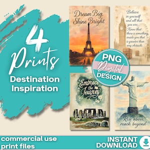 4-in-1 reisinspiratie png-downloads, inspirerend citaat, reiscitaten, avontuurcitaat, digitale print, reislust