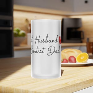 Personalized Frosted Glass Beer Mug for Best Husband & Dad, Unique Gift, Father&#39;s Day, Birthday, or Holiday Present, Customizable Beer Glass