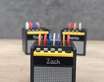 Personalized Guitar Pick Holder – Mini Amp with 7 Slots, Music Desk Organizer