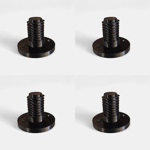 May include: Eight black plastic screw-in threaded fasteners with a flat base. The fasteners have a textured, ribbed design.