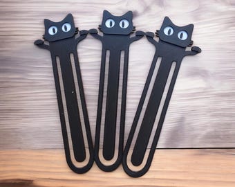 Marcapáginas de gato negro - Sujetapáginas de gatito impreso en 3D, regalo para amantes de los libros (3 unidades)