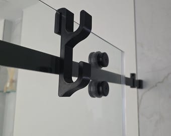 Double Towel Hook for Frameless Sliding Glass Shower Door | Dual Hook Bypass Door | Matte Black | No Drill | PETG Bathroom Accessory (2PCS)