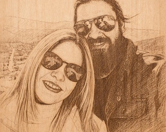 Custom Wood Photo Engraving – Personalized Couple Portrait Gift, Anniversary, Wedding, Valentine’s Day