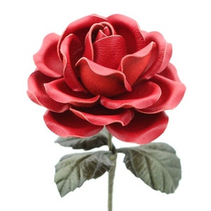 Leather Rose Crimson Red Personalized Third Wedding Anniversary Gift Long Stem Flower Valentine&#39;s Day 3rd Leather Anniversary  Sofia