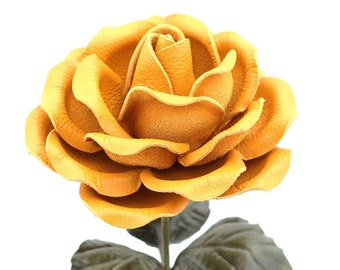 Leather rose golden yellow long stem leather flower third anniversary personalized wedding gift 3rd anniversary leather bouquet Sofia