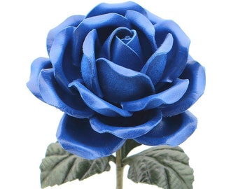 Third Anniversary Leather Rose Royal Blue Leather Flower Personalized 3rd Leather Anniversary Ninth Anniversary Gift Long Stem Rose Sofia