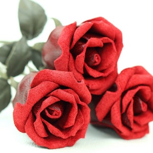 3 Leather Rose Dark Red Rose Bouquet Wedding/3rd Anniversary - Etsy