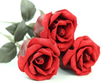 3 leather rose dark red rose bouquet Wedding/3rd Anniversary Gift Long Stem Flower Valentine Day 3rd Leather Anniversary Mother's Day Prom