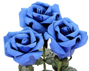 Leather Rose Royal Blue wedding gift Long Stem leather flower Valentine's Day 3rd Leather Anniversary Mother's Day