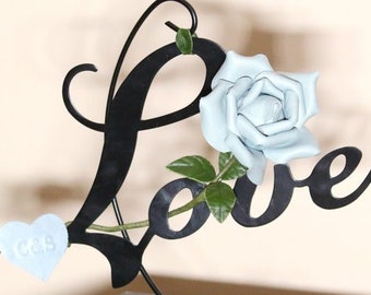 Leather Rose Third 3rd Leather Wedding Anniversary Gift Long Stem Baby Blue Leather Flower on Iron Stand 3rd Valentine's Personalized